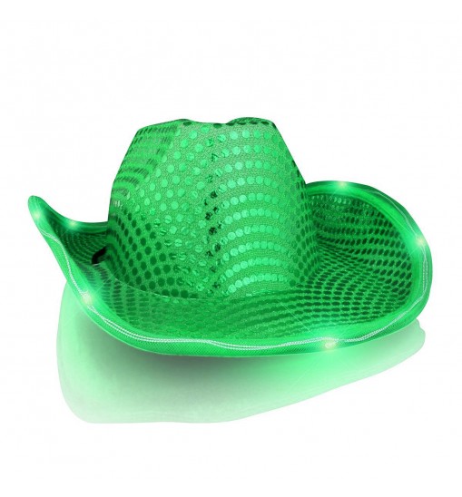 LED Flashing Cowboy Hat with Green Sequins