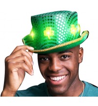 LED Green Clover Ultimate Sequin Plush Irish Top Hat with Shamrocks for St. Patrick?™s Day