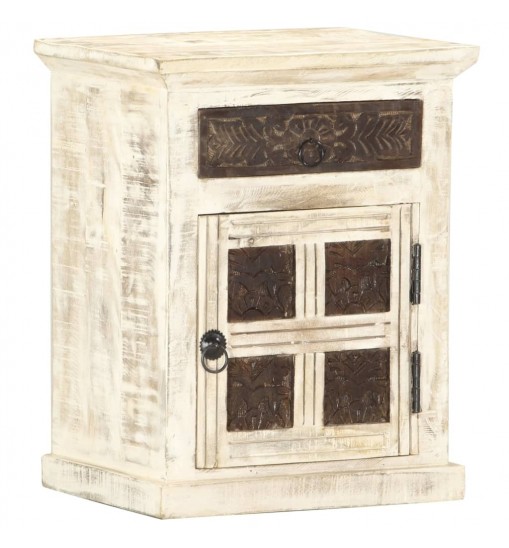 vidaXL Bedside Cabinet White 15.7"x11.8"x19.7" Solid Mango Wood