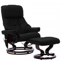 vidaXL Massage Recliner with Ottoman Black Faux Leather and Bentwood