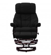 vidaXL Massage Recliner with Ottoman Black Faux Leather and Bentwood