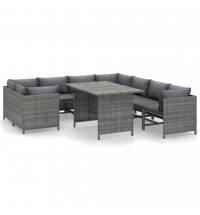 vidaXL 9 Piece Patio Lounge Set with Cushions Poly Rattan Gray