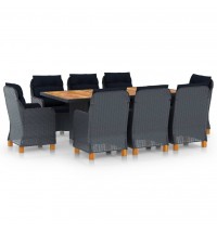 vidaXL 9 Piece Patio Dining Set with Cushions Poly Rattan Dark Gray