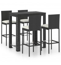 vidaXL 5 Piece Patio Bar Set with Cushions Poly Rattan Black