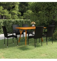 vidaXL 7 Piece Patio Dining Set Black
