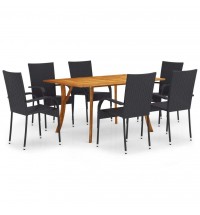 vidaXL 7 Piece Patio Dining Set Black