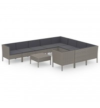 vidaXL 11 Piece Patio Lounge Set with Cushions Poly Rattan Gray