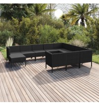 vidaXL 11 Piece Patio Lounge Set with Cushions Poly Rattan Black