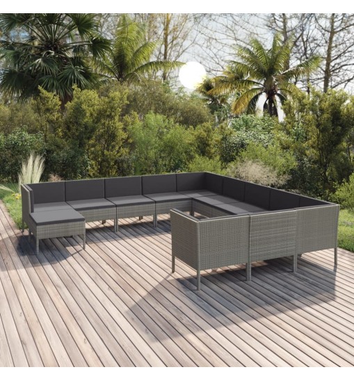 vidaXL 12 Piece Patio Lounge Set with Cushions Poly Rattan Gray