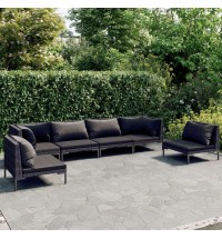 vidaXL 6 Piece Patio Lounge Set with Cushions Poly Rattan Dark Gray