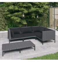 vidaXL 5 Piece Patio Lounge Set with Cushions Poly Rattan Dark Gray