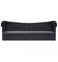 vidaXL Patio Sofa Bed with Canopy Poly Rattan Black