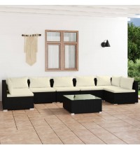 vidaXL 8 Piece Patio Lounge Set with Cushions Poly Rattan Black