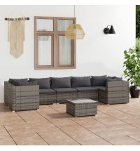 vidaXL 8 Piece Patio Lounge Set with Cushions Poly Rattan Gray