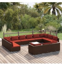 vidaXL 14 Piece Patio Lounge Set with Cushions Brown Poly Rattan