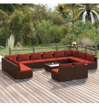 vidaXL 13 Piece Patio Lounge Set with Cushions Brown Poly Rattan