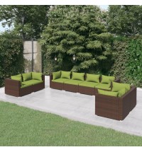 vidaXL 8 Piece Patio Lounge Set with Cushions Poly Rattan Brown