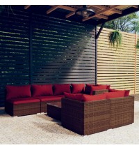 vidaXL 8 Piece Patio Lounge Set with Cushions Brown Poly Rattan