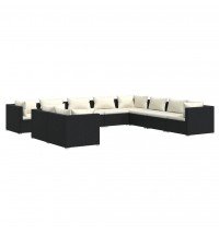 vidaXL 10 Piece Patio Lounge Set with Cushions Black Poly Rattan