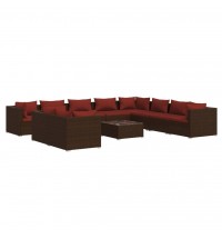 vidaXL 11 Piece Patio Lounge Set with Cushions Brown Poly Rattan