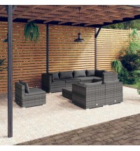 vidaXL 9 Piece Patio Lounge Set with Cushions Poly Rattan Gray