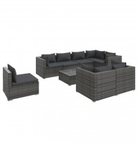vidaXL 9 Piece Patio Lounge Set with Cushions Poly Rattan Gray