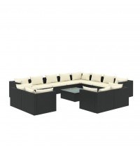 vidaXL 13 Piece Garden Lounge Set with Cushions Black Poly Rattan