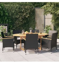 vidaXL 7 Piece Patio Dining Set with Cushions Black