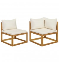 vidaXL 2 Piece Sofa Set with Cream White Cushions Solid Acacia Wood