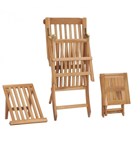vidaXL Patio Deck Chair with Footrest and Table Solid Teak Wood