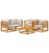 vidaXL 5 Piece Patio Lounge Set with Light Gray Cushions Solid Wood