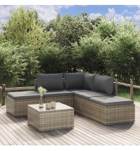 vidaXL 6 Piece Patio Lounge Set with Cushions Gray Poly Rattan