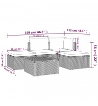 vidaXL 5 Piece Patio Lounge Set with Cushions Gray Poly Rattan