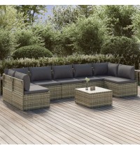 vidaXL 8 Piece Patio Lounge Set with Cushions Gray Poly Rattan