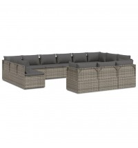 vidaXL 13 Piece Patio Lounge Set with Cushions Gray Poly Rattan