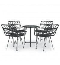 vidaXL 5 Piece Patio Dining Set Black Poly Rattan