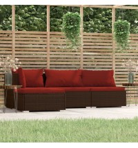 vidaXL 4 Piece Patio Lounge Set with Cushions Brown Poly Rattan