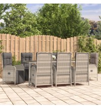 vidaXL 9 Piece Patio Dining Set with Cushions Gray Poly Rattan
