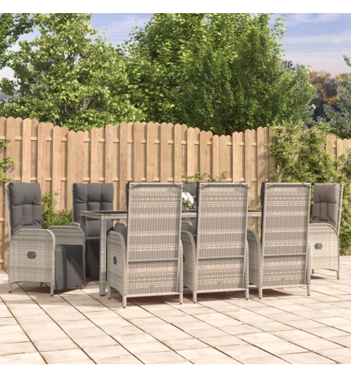 vidaXL 9 Piece Patio Dining Set with Cushions Gray Poly Rattan
