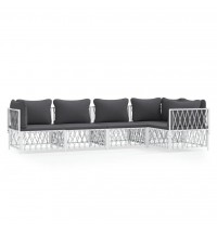 vidaXL 5 Piece Patio Lounge Set with Cushions White Steel