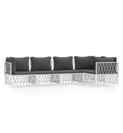 vidaXL 5 Piece Patio Lounge Set with Cushions White Steel