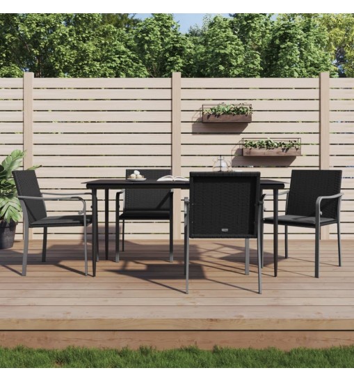 vidaXL Patio Chairs with Cushions 4 pcs Black 22"x23.2"x33.1" Poly Rattan