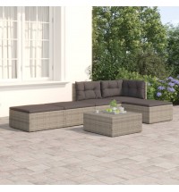 vidaXL 5 Piece Patio Lounge Set with Cushions Gray Poly Rattan