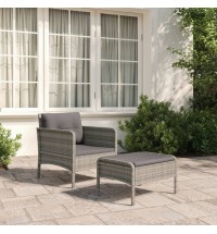 vidaXL 2 Piece Patio Lounge Set with Cushions Gray Poly Rattan