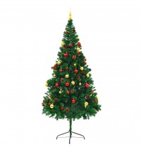 vidaXL Artificial Christmas Tree with Baubles and LEDs Green 7 ft