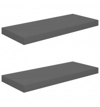 vidaXL Floating Wall Shelves 2 pcs High Gloss Gray 23.6"x9.3"x1.5" MDF