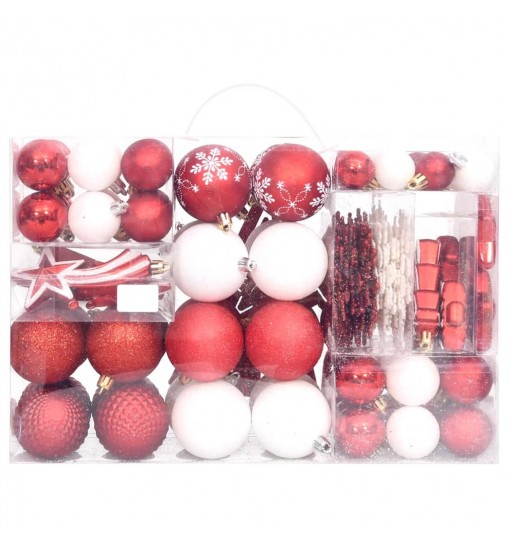 vidaXL 108 Piece Christmas Bauble Set Red and White