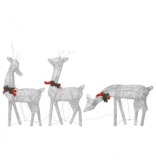 vidaXL Christmas Reindeer Family 106.3"x2.8"x35.4" Silver Cold White Mesh