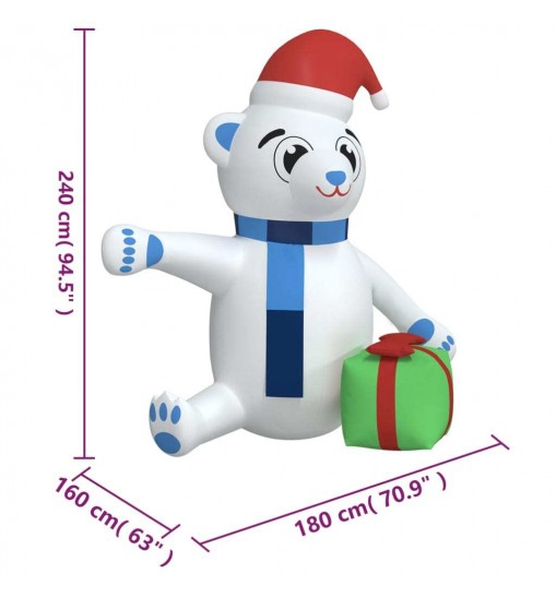 vidaXL Christmas Inflatable Teddy Bear LED 94.5"