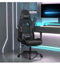 vidaXL Massage Gaming Chair with Footrest Black&Gray Faux Leather